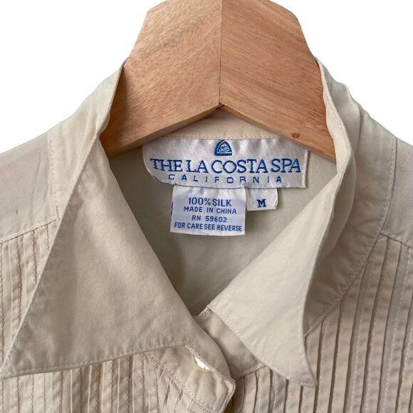 Vintage The La Costa Spa California 100% Silk Front Button Long Sleeve Top in M - Picture 3 of 9